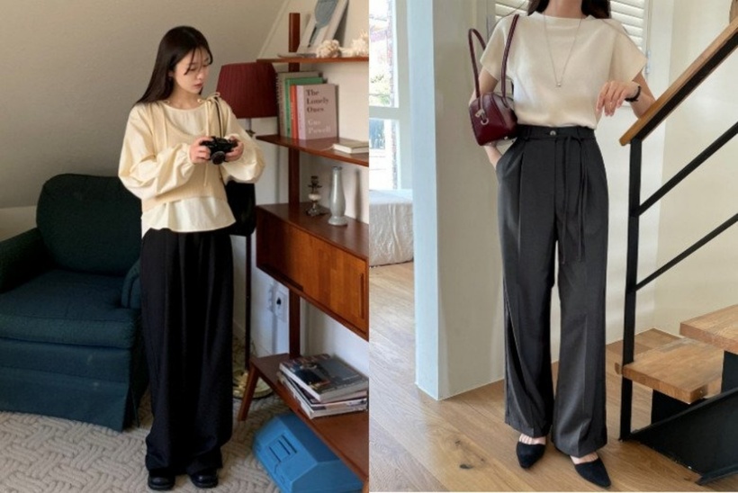 Khi chọn quần ống rộng, chất liệu cứng cáp, đứng form sẽ là trợ thủ đắc lực, vừa giúp bạn che khuyết điểm hiệu quả vừa mang lại một vẻ ngoài chỉnh chu, thanh lịch. Ảnh minh hoạ.