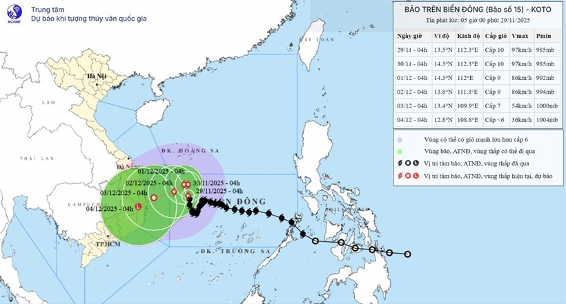 Vị trí bão vào 4h hôm nay (29/11). (Ảnh: nchmf)