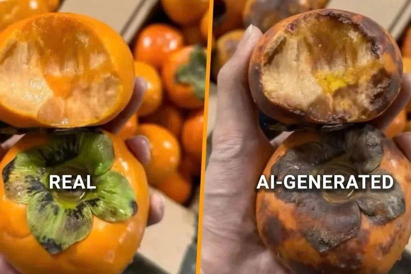 Quả hồng thật và quả hồng được AI tạo ra. Ảnh: SCMP