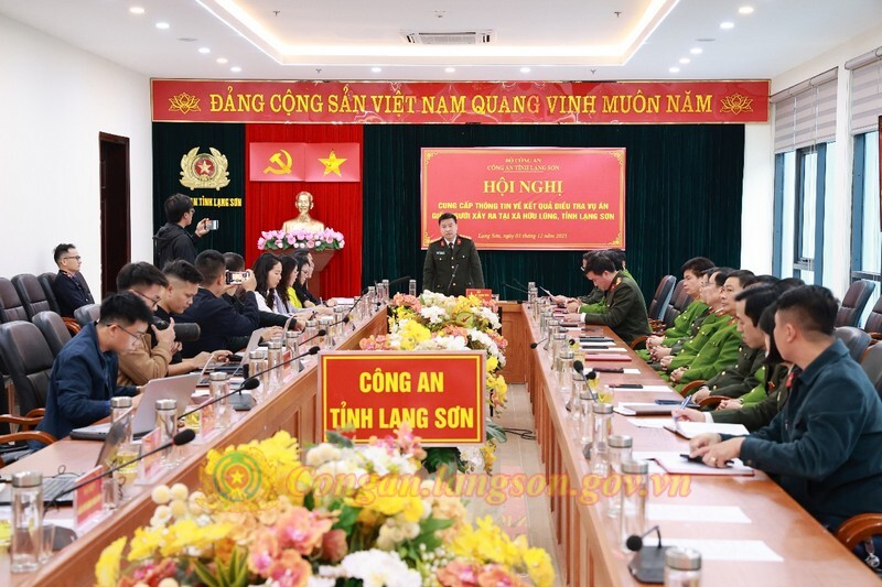 Công an Lạng Sơn tổ chức hội nghị cung cấp thông tin cho báo chí về vụ án giết người. (Ảnh: Công an tỉnh Lạng Sơn)