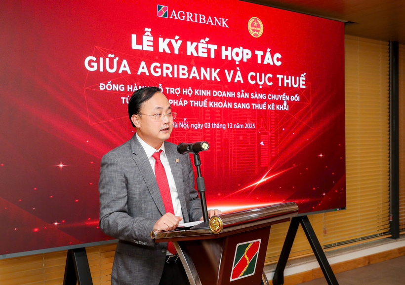 Ông Tô Huy Vũ - Chủ tịch Hội đồng thành viên Agribank phát biểu tại Lễ ký kết
