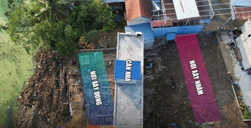 Vị trí căn nhà đang dần được dịch chuyển về vị trí đất của ông Hữu. Ảnh: VietNamNet.