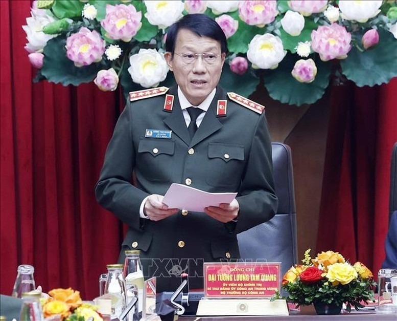 Đại tướng Lương Tam Quang, Ủy viên Bộ Chính trị, Bí thư Đảng ủy Công an Trung ương, phát biểu - Ảnh: TTXVN.