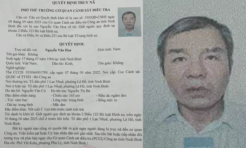 Công an truy nã Nguyễn Văn Hoa. Ảnh: VietNamnet
