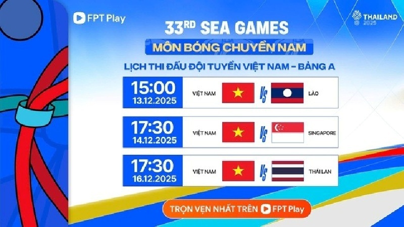 Lịch thi đấu bóng chuyền Nam Sea Games 33. Ảnh FPT Play.