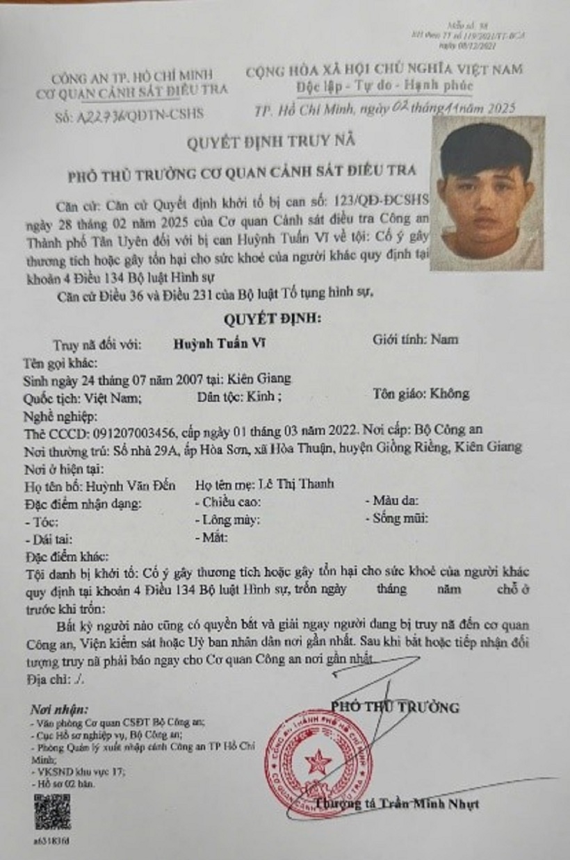 Quyết định truy nã của Cơ quan CSĐT Công an TP. HCM