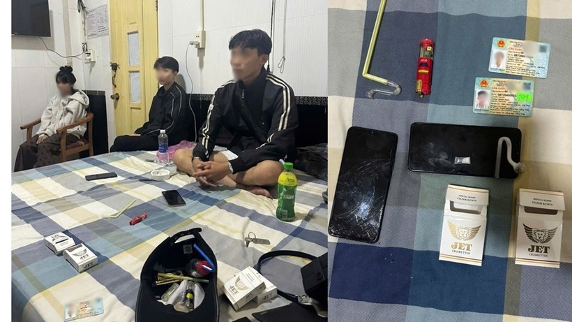 Bắt quả tang 2 nam, 1 nữ làm "điều mờ ám" trong phòng. Ảnh: Công an tỉnh Đồng Tháp