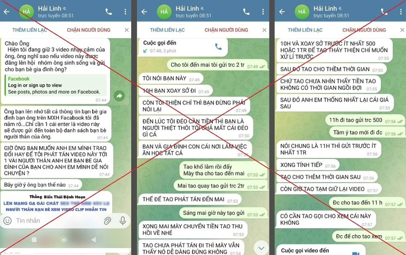 Tin nhắn đe dọa nạn nhân của các đối tượng. (Ảnh: Công an TP.Hà Nội)