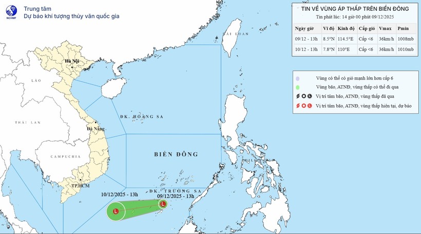 Vùng áp thấp đang hoạt động trên khu vực phía Nam Biển Đông khiến biển động mạnh, sóng biển cao từ 2-4m.