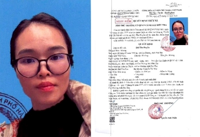 Quyết định truy nã đối tượng Bùi Thu Huyền. Ảnh: Cổng thông tin điện tử Công an TP Hà Nội