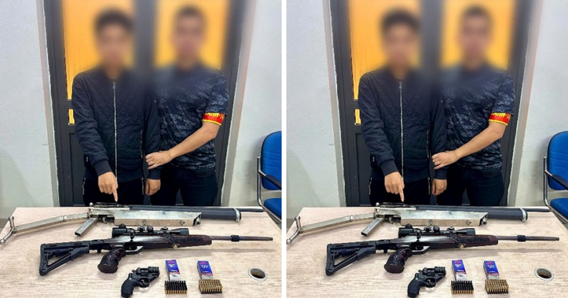 Đối tượng và tang vật (Ảnh: Công an Hà Nội).