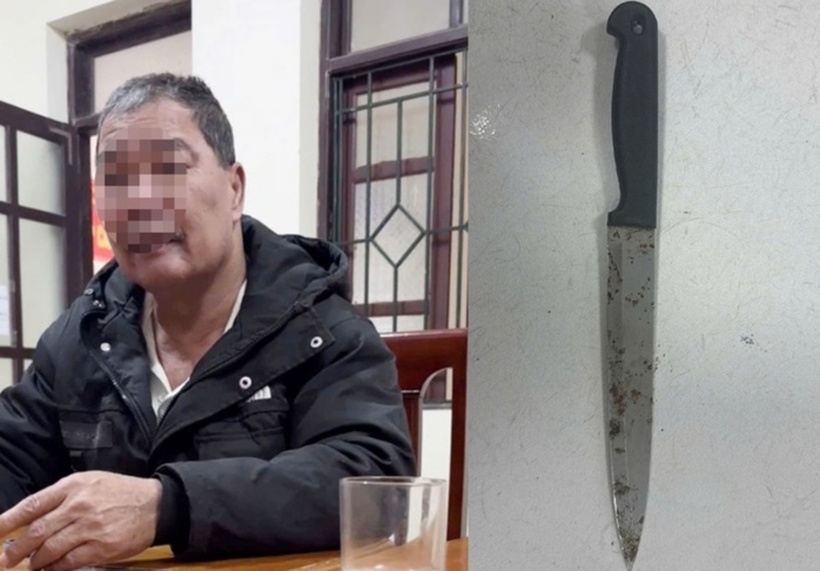 Phan Văn L. cùng con dao gây án. Ảnh: Người Lao Động.