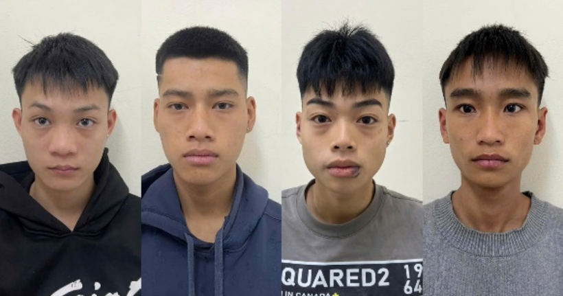 Các đối tượng tại cơ quan công an. (Ảnh: Công an Hà Nội)