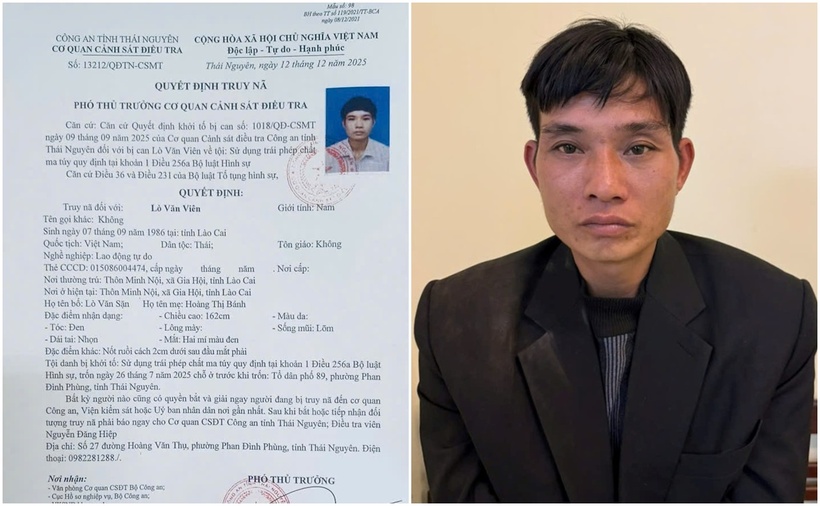 Đối tượng truy nã Lò Văn Viên. (Ảnh: Công an TP.Hà Nội)