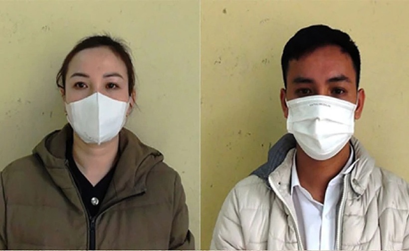 Nguyễn Thị Tới và Lê Công Đức tại cơ quan công an. Ảnh: Pháp luật TP.HCM