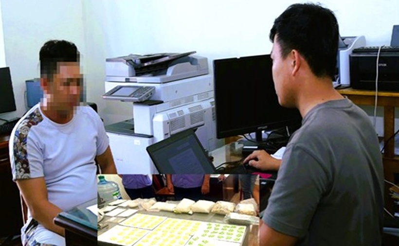 "Ông trùm" ma túy 9X Nguyễn Phạm Ngọc Lâm bị bắt giữ cùng tang vật liên quan. (Ảnh: Công an tỉnh Đồng Nai)