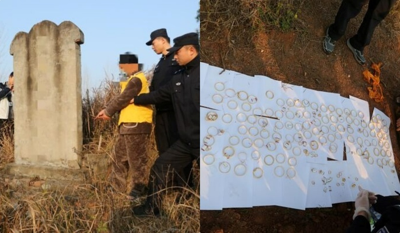 Gã đàn ông họ Ngụy đã mang tang vật về quê chôn ngay sau bia mộ tổ tiên. Ảnh: ETtoday.