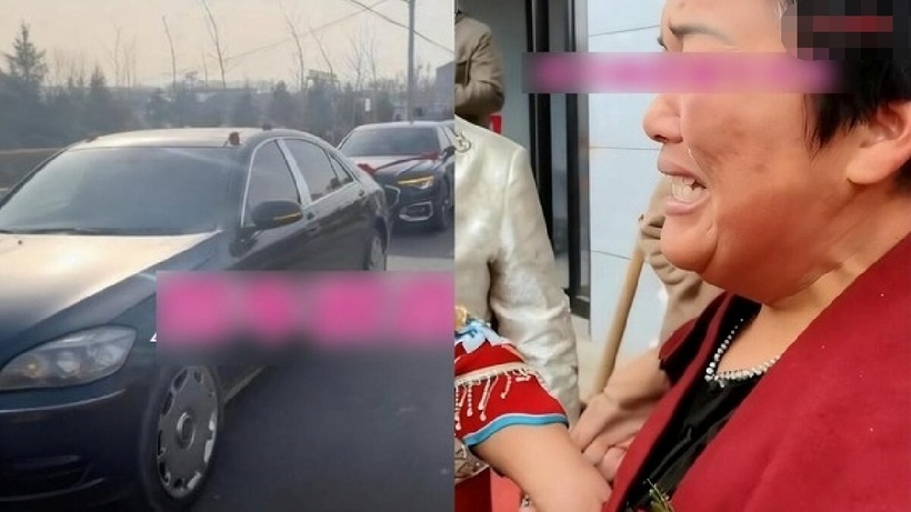 Cô dâu đòi tiền mới chịu xuống xe. Ảnh: Người đưa tin.