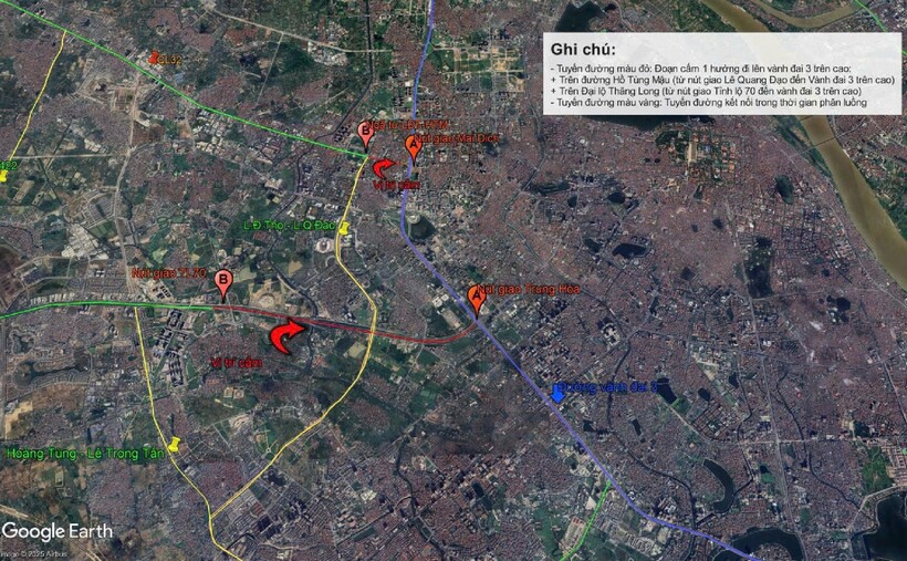 Phương phân luồng tại chỗ cho các phương tiện lưu thông từ QL32 sang Đại lộ Thăng Long và ngược lại