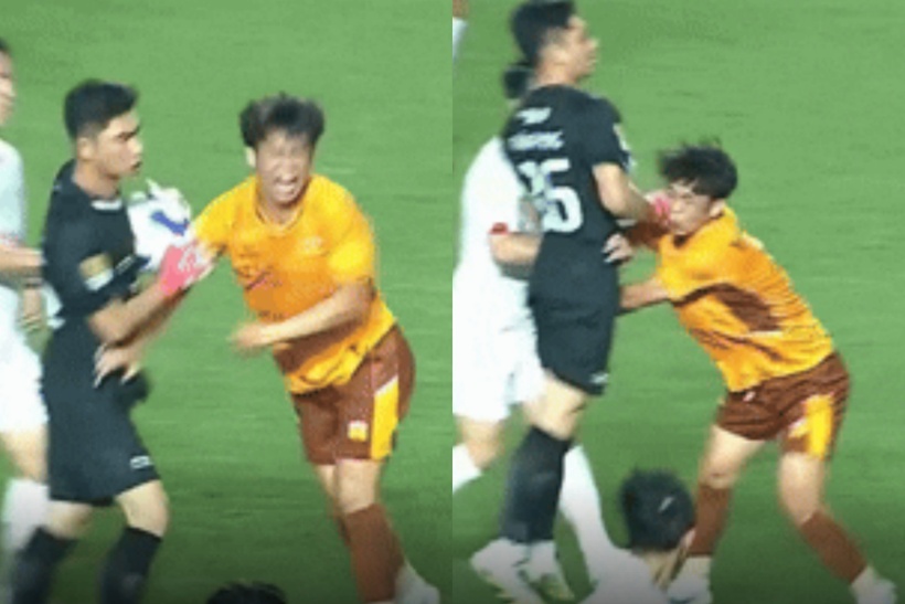 Thủ môn Văn Phong của Thể Công Viettel có hành động phi thể thao trong trận hòa 1-1 với HAGL thuộc giải Tứ hùng Thái Nguyên 2025.
