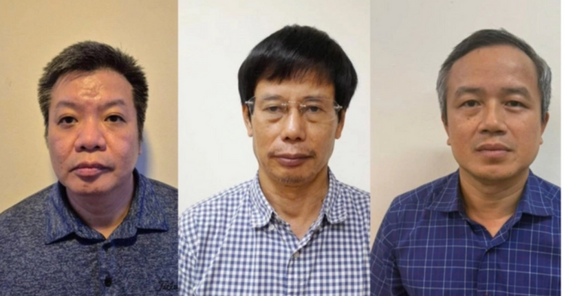 Các bị can Tống Hải Nam, Nguyễn Gia Liêm và Phạm Viết Hương (từ trái qua phải). (Ảnh Bộ Công an)