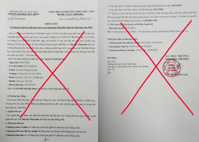 Thông báo giả mạo về &nbsp;"chương trình trao đổi sinh viên và học bổng hiệp định Nhật Bản năm 2026". Ảnh: PLO.