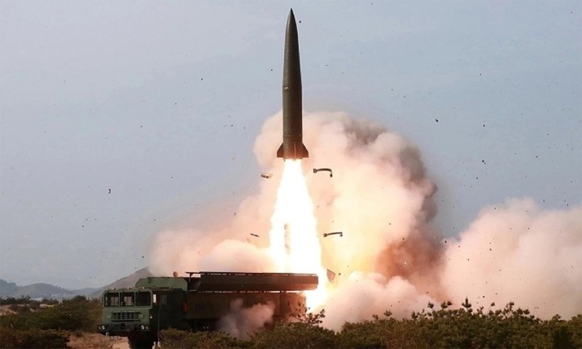 Tên lửa đạn đạo Triều Tiên rời bệ phóng trong cuộc thử nghiệm tháng 5/2019. Ảnh:&nbsp;KCNA
