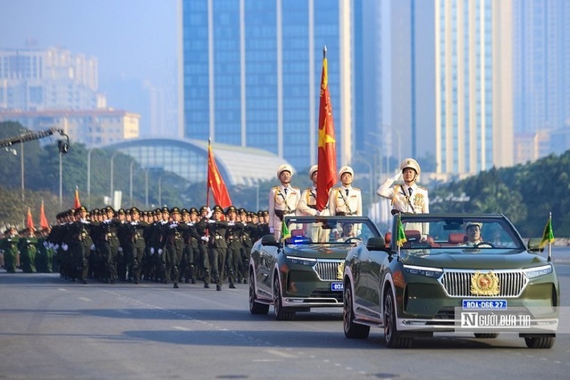 Hơn 1.000 cán bộ, chiến sĩ Bộ Công an và Công an Thành phố Hà Nội tham gia tổng duyệt Lễ xuất quân bảo đảm an ninh, trật tự Đại hội Đại biểu toàn quốc lần thứ XIV của Đảng sáng 8/1 (Ảnh: Hữu Thắng).