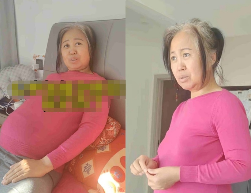 Người phụ nữ đang mang thai tháng thứ sáu và chuẩn bị bước sang tuổi 63. Ảnh: Douyin.