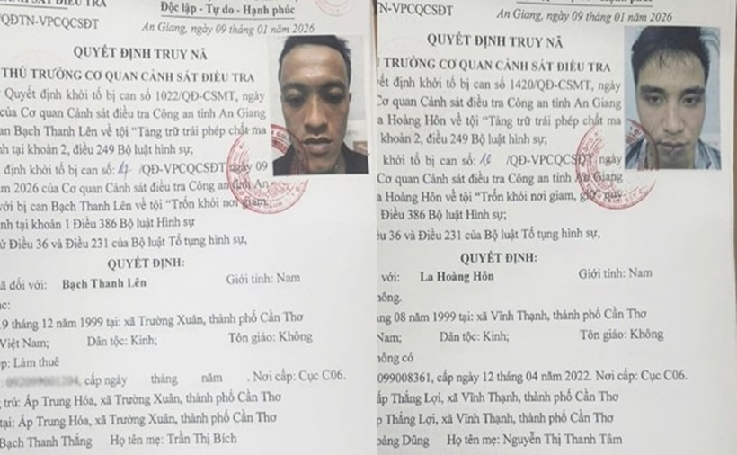 2 đối tượng bị truy nã Lên (trái) và Hôn. (Ảnh: Lao động)