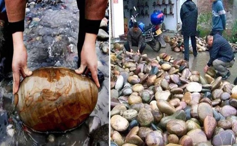 Người dân ra suối nhặt đá hiếm về bán.