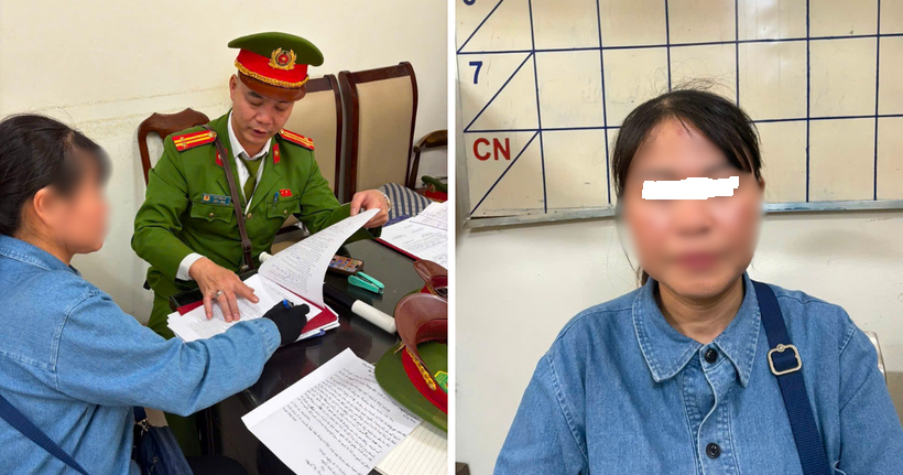 Bà T tại cơ quan công an.