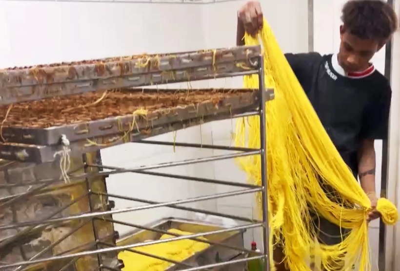 Mì tươi được pha màu, trộn hàn the. Ảnh: Công an TP HCM.