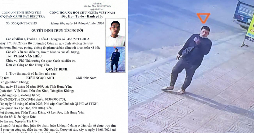 Công an Hưng Yên phát lệnh truy tìm cùng hình ảnh nghi phạm sát hại 2 phụ nữ.