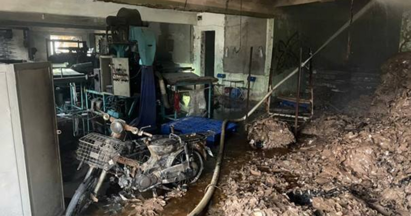 Xưởng sản xuất của công ty TNHH TM Bảo Long sau khi bị đốt.