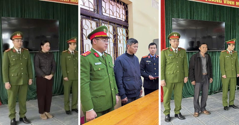 Các đối tượng bị khởi tố về tội lợi dụng chức vụ, quyền hạn trong khi thi hành công vụ. (Ảnh: Công an Tuyên Quang)