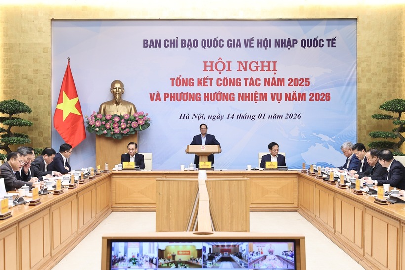 Hội nghị tổng kết công tác năm 2025, triển khai nhiệm vụ năm 2026 của Ban Chỉ đạo quốc gia về hội nhập quốc tế, sáng 14/1 (Ảnh: VGP).