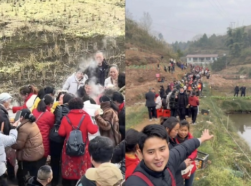 Ngôi làng vốn yên bình lần đầu chứng kiến cảnh ùn tắc nghiêm trọng. Ảnh: Sohu.