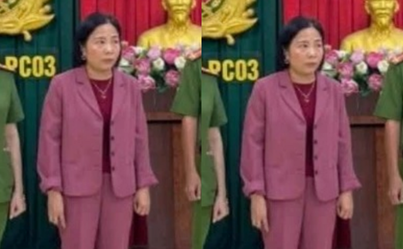 Công an đọc lệnh khởi tố, bắt tạm giam bị can Nguyễn Thị Thanh Phượng. (Ảnh: Công an tỉnh Đồng Nai)