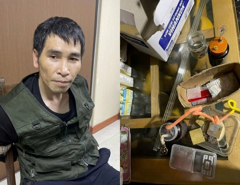 Đối tượng Đào Công Sự và tang vật. Ảnh: Công an tỉnh Hưng Yên.