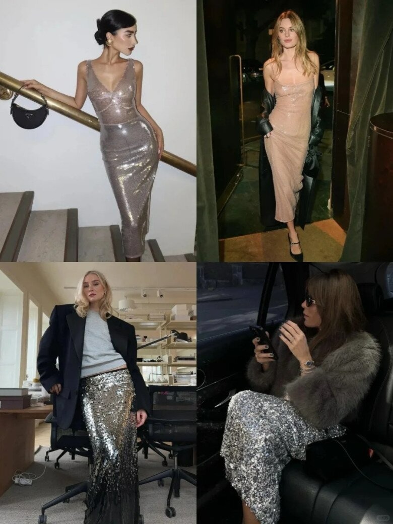 Nếu muốn trở thành tâm điểm của buổi tiệc cuối năm, không gì nổi bật hơn một chiếc đầm sequin lấp lánh. Chất liệu ánh kim tuyến không chỉ giúp bạn tỏa sáng trong từng chuyển động mà còn mang lại vẻ ngoài sang trọng, kiêu sa. Đầm sequin là sự lựa chọn hoàn hảo cho những không gian tiệc tùng lung linh ánh đèn, nơi bạn sẽ trở thành "ngôi sao" của buổi tối.