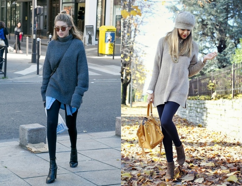 Áo len phối cùng quần legging.