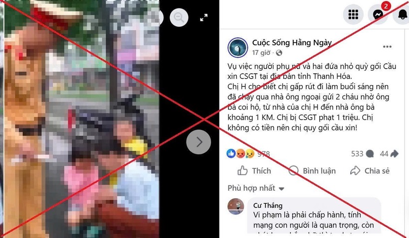 Ảnh chụp màn hình tài khoản facebook "Cuộc sống hằng ngày" có hình ảnh và nội dung bịa đặt, vu khống lực lượng CSGT Thanh Hoá. Ảnh: Công an tỉnh Thanh Hóa
