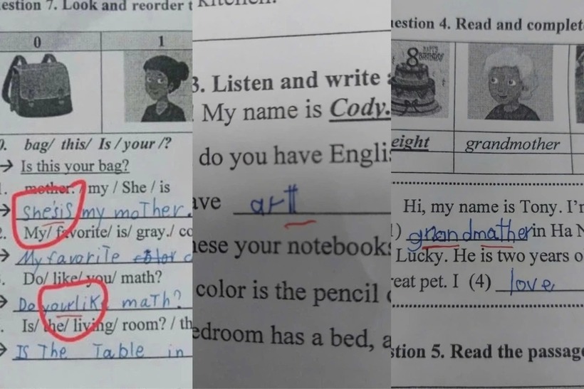 Hình ảnh bài làm của học sinh bị cô giáo chỉnh sửa. Ảnh: ZNews