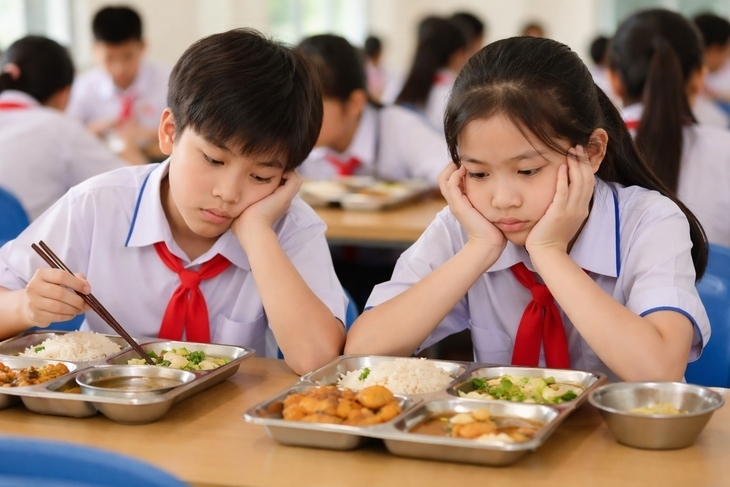 Bữa ăn bán trú luôn là nỗi lo thường trực của phụ huynh. (Ảnh minh họa: AI/ Tuổi trẻ).
