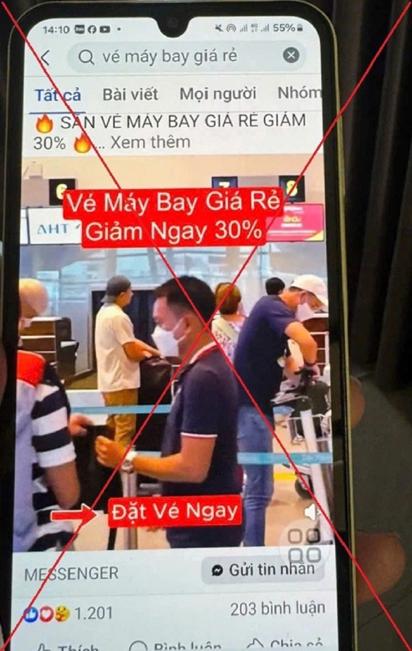 Các tin rao bán vé máy bay giá rẻ tràn lan trên mạng xã hội tiềm ẩn nhiều nguy cơ lừa đảo. Ảnh: Công an Lâm Đồng