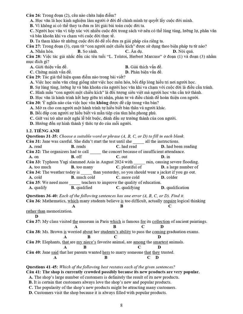Đại học Quốc gia TP.HCM công bố đề thi mẫu bài thi đánh giá năng lực 2026 - 6