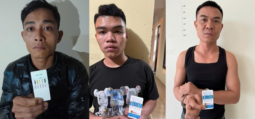 Ba trong số các đối tượng có hành vi tổ chức sử dụng trái phép chất ma túy tại nhà nghỉ ở Ninh Bình. Ảnh: Lao Động.