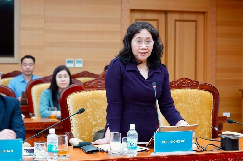 Cục trưởng Cục Thống kê Nguyễn Thị Hương phát biểu tại cuộc họp. Ảnh: Cổng thông tin Bộ Tài chính