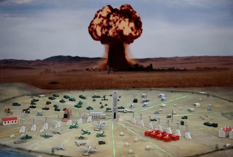 Mô hình vụ thử hạt nhân tại bảo tàng của Bãi thử Semipalatinsk, một trong những địa điểm thử nghiệm hạt nhân chính của Liên Xô trước đây, ở thị trấn Kurchatov, vùng Abai, Kazakhstan (Ảnh: Reuters).